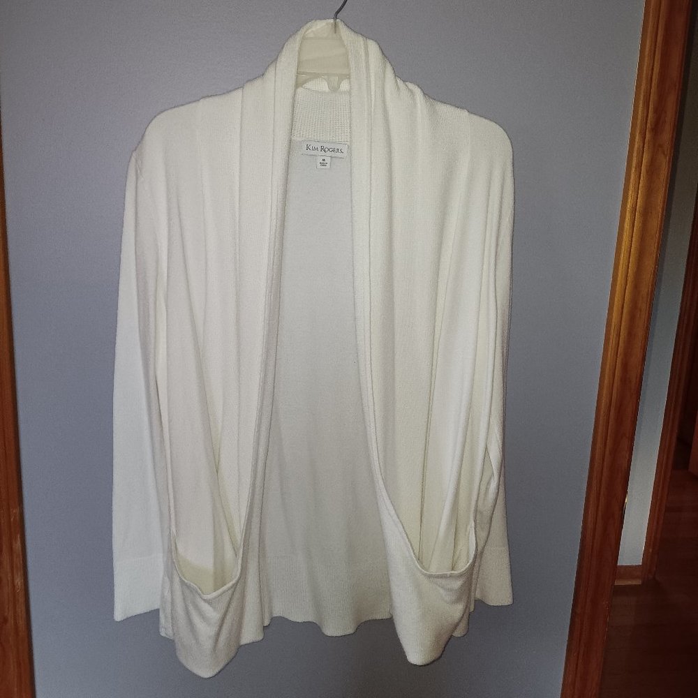 Kim Rogers White Open Front Sweater, size M (NWOT)